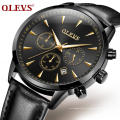 Top-Marke Luxus OLEVS 2860 Fashion Herren Sportuhr Wasserdichte Funktion Multi Time Zone Uhr Leder Quarzuhr